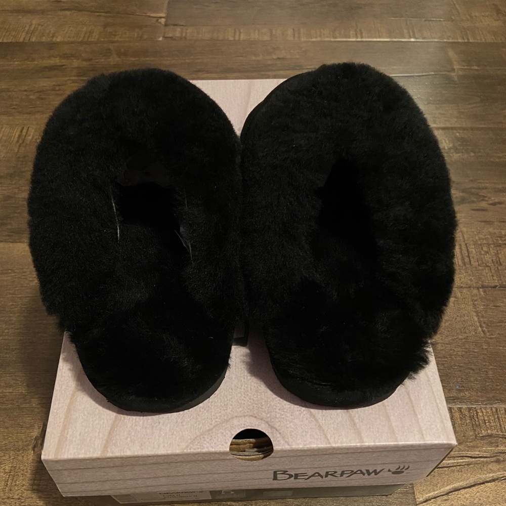 BEARPAW Slippers Loki II Sheepskin Fur Lined Black, Size 5 - Picture 3 of 8